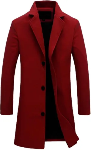 Men's Casual Trench Coat Slim Fit Spread Collar Long Sleeve Jacket Thicken Overcoat Plus Size Vintage Breasted Pea Coat