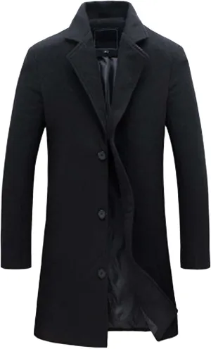 Men's Casual Trench Coat Slim Fit Spread Collar Long Sleeve Jacket Thicken Overcoat Plus Size Vintage Breasted Pea Coat