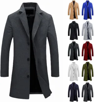 Men's Casual Trench Coat Slim Fit Spread Collar Long Sleeve Jacket Thicken Overcoat Plus Size Vintage Breasted Pea Coat