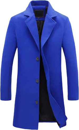 Men's Casual Trench Coat Slim Fit Spread Collar Long Sleeve Jacket Thicken Overcoat Plus Size Vintage Breasted Pea Coat