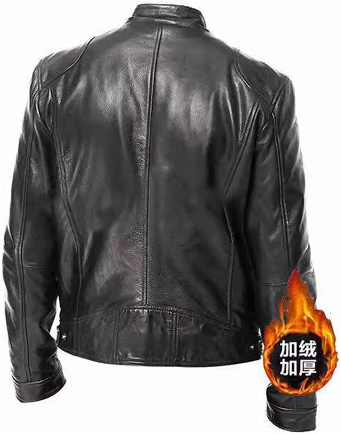 Men's Classic Black Moto Leather Jacket with Zipper Front Solid Color Long Sleeved Casual Leather Motorcycle Jackets