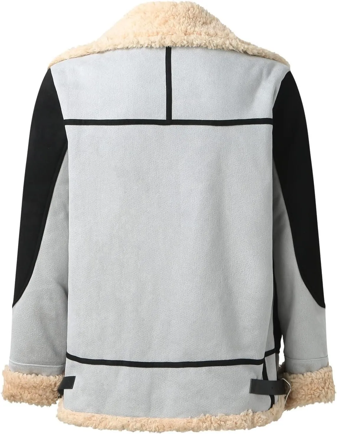 Mens Color Block Sherpa Lined Leather Jacket Suede Sherpa Shearling Faux Fur Leather Coat Winter Coats