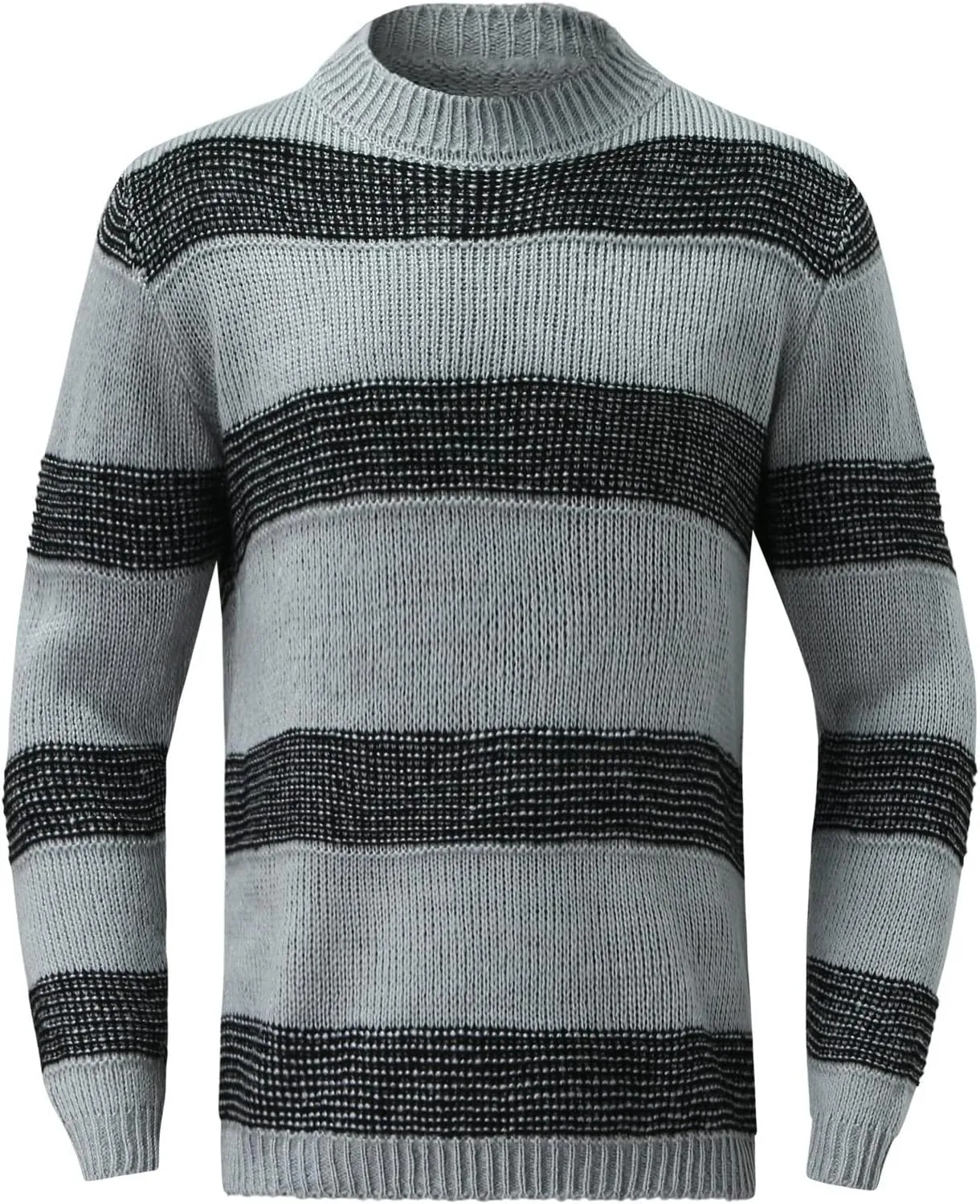 Mens Crewneck Pullover Sweater Waffle Textured Striped Print Long Sleeve Knitted Sweaters Fall Winter Sweaters