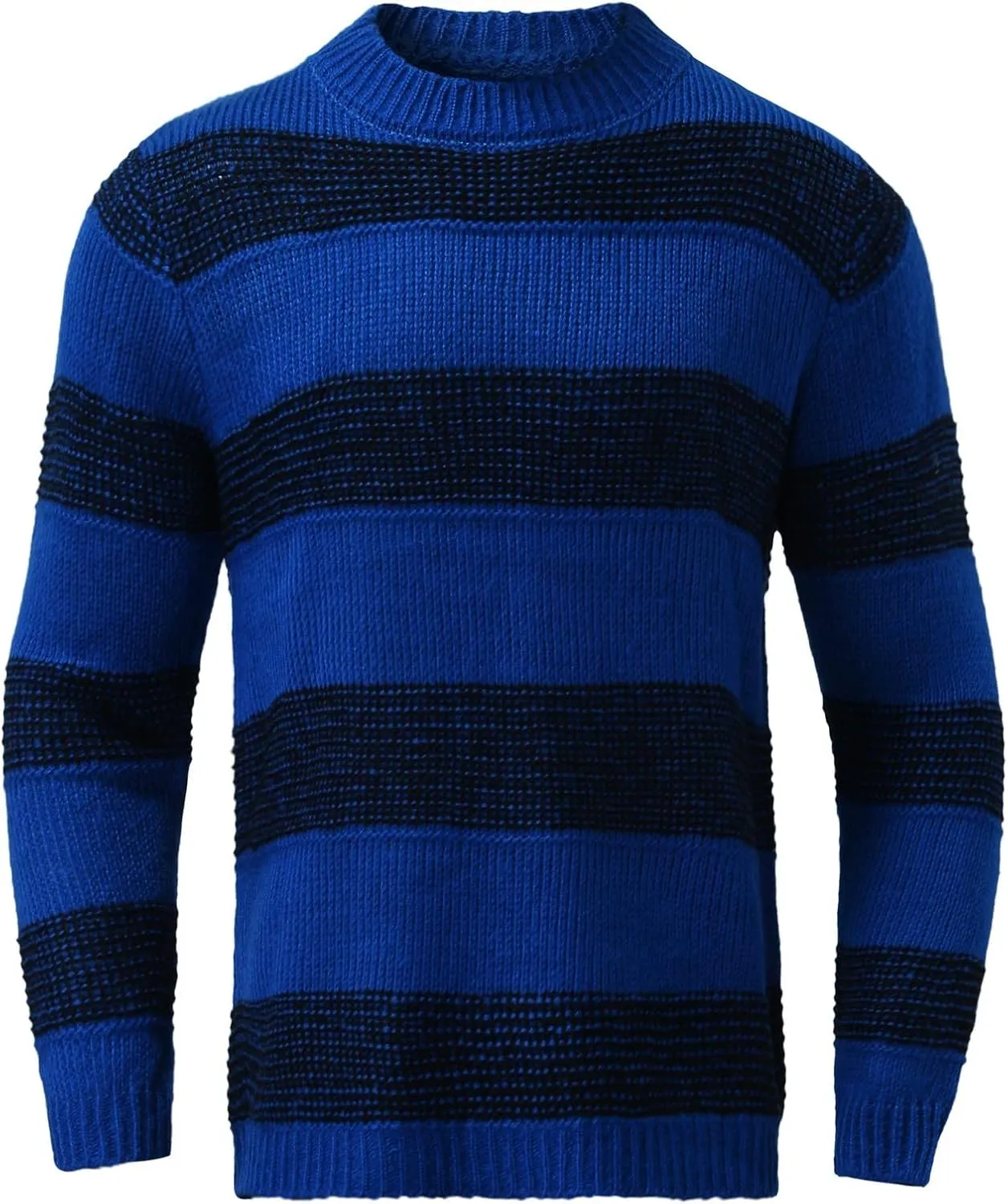 Mens Crewneck Pullover Sweater Waffle Textured Striped Print Long Sleeve Knitted Sweaters Fall Winter Sweaters
