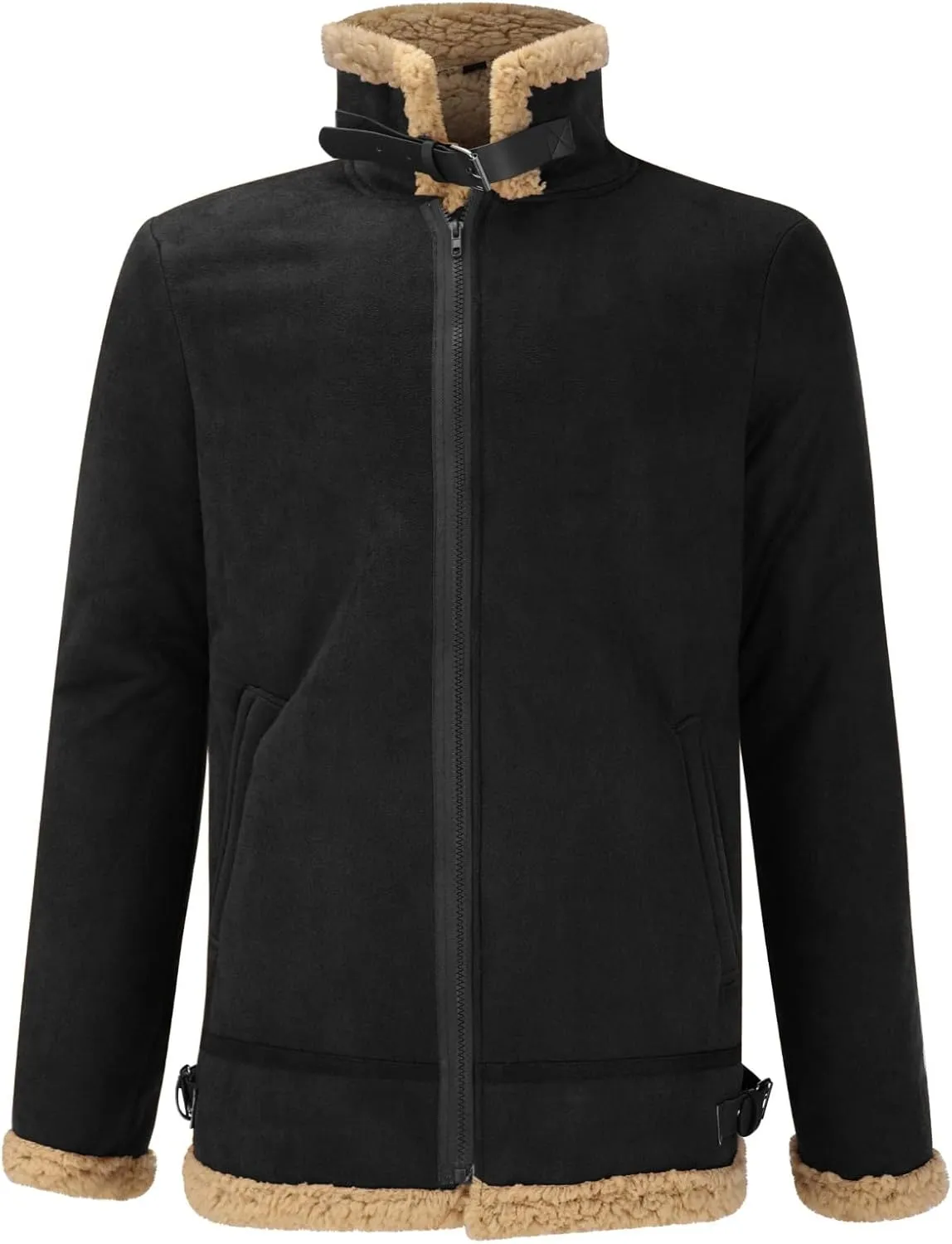 Men's Cropped Winter Sherpa Jacket Casual Suede Leather Windbreaker Trench Coat Thermal Fleece Lined Bomber Jacket