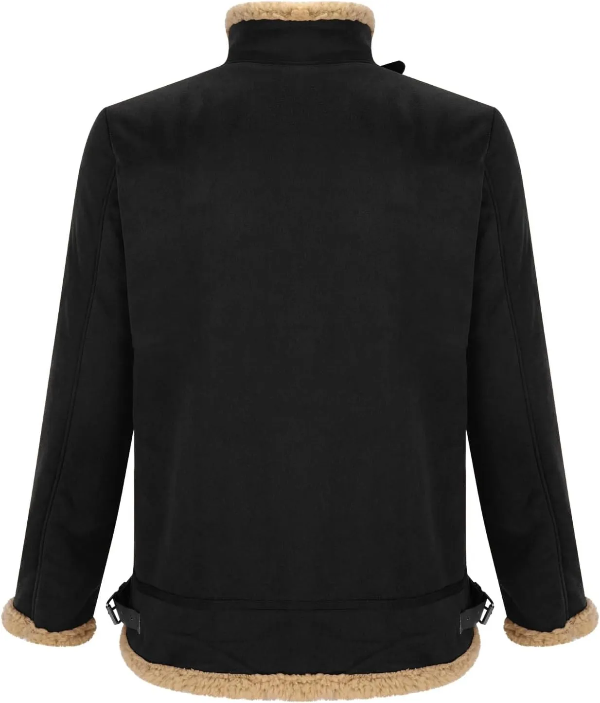 Men's Cropped Winter Sherpa Jacket Casual Suede Leather Windbreaker Trench Coat Thermal Fleece Lined Bomber Jacket