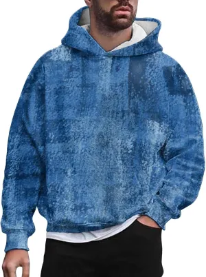 Men's Distressed Print Hoodies Sweatshirt Fashion Hooded Sweatshirts Retro Print Casual Sports Pullover Tops