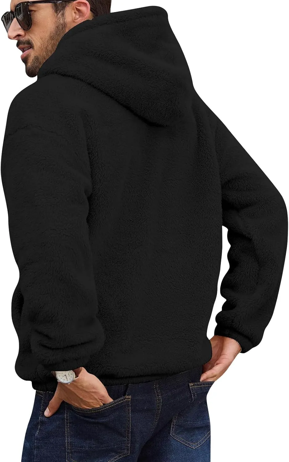 Mens Fall Winter Fashion 2024 Long Sleeve Oversized Sport Pullover Sweatshirts Solid Color Cozy Thick Hooded Outwear