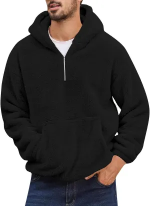 Mens Fall Winter Fashion 2024 Long Sleeve Oversized Sport Pullover Sweatshirts Solid Color Cozy Thick Hooded Outwear