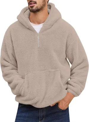 Mens Fall Winter Fashion 2024 Long Sleeve Oversized Sport Pullover Sweatshirts Solid Color Cozy Thick Hooded Outwear
