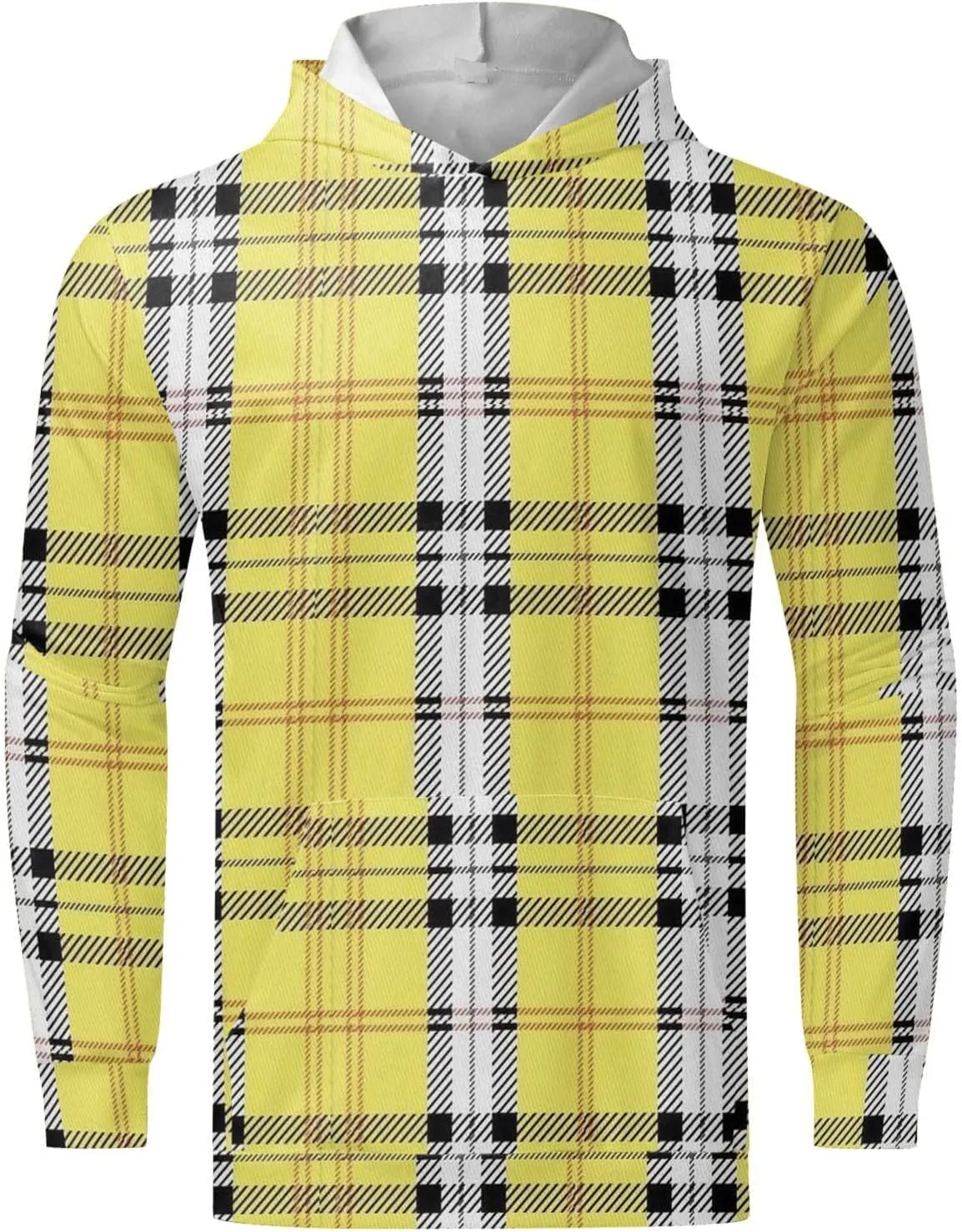 Men's Fashion Checkered Hooded Sweatshirts Retro Print Casual Sports Hoodies Long Sleeve Pullover Tops with Pocket