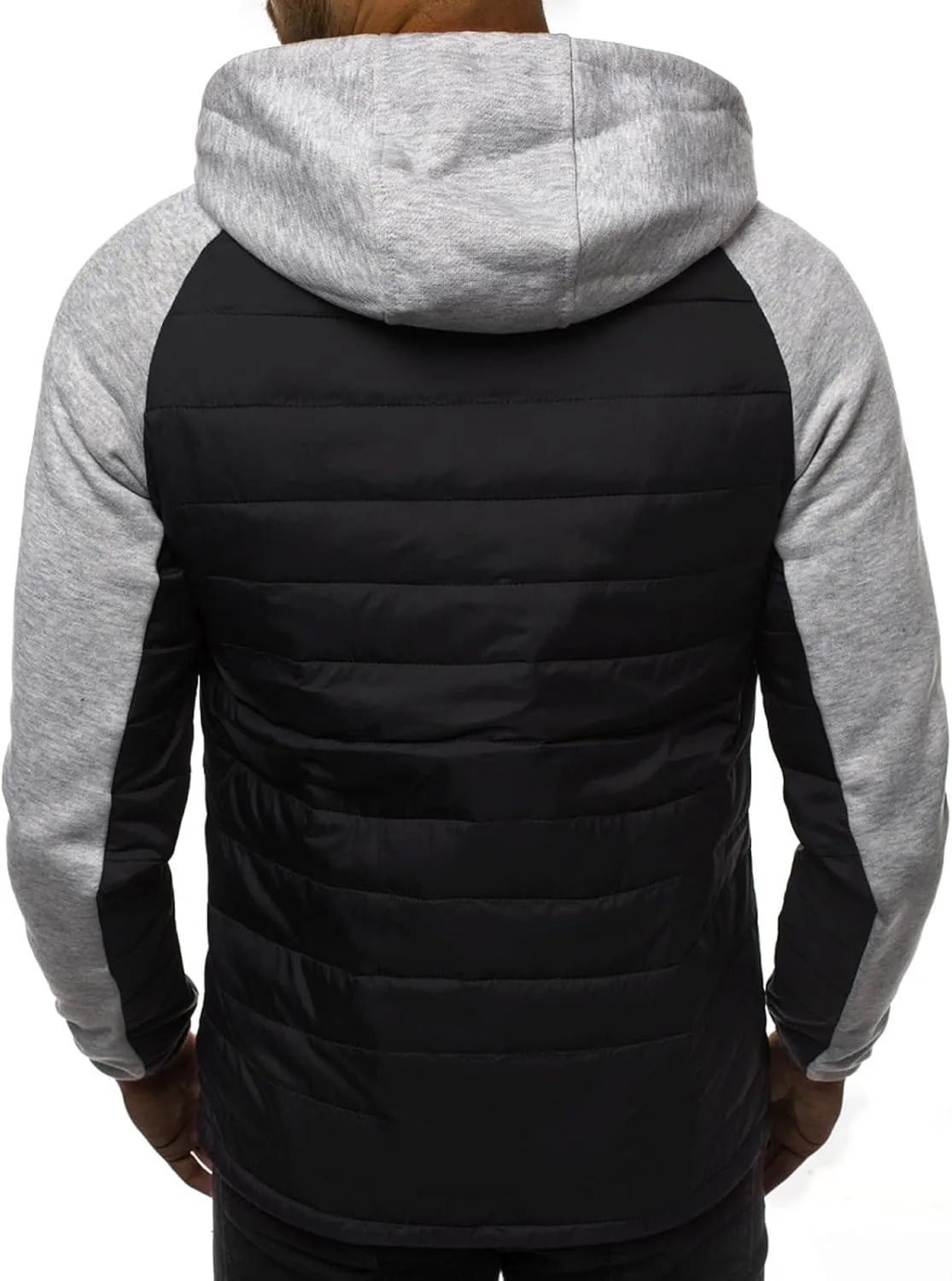 Men's Fashion Full Zip Up Sweatshirt Color Matching Splicing Jackets Coats Colour Block Patchwork Hooded Tops