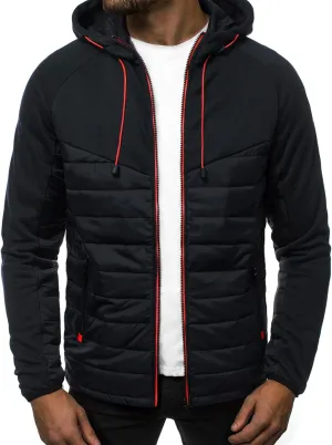 Men's Fashion Full Zip Up Sweatshirt Color Matching Splicing Jackets Coats Colour Block Patchwork Hooded Tops