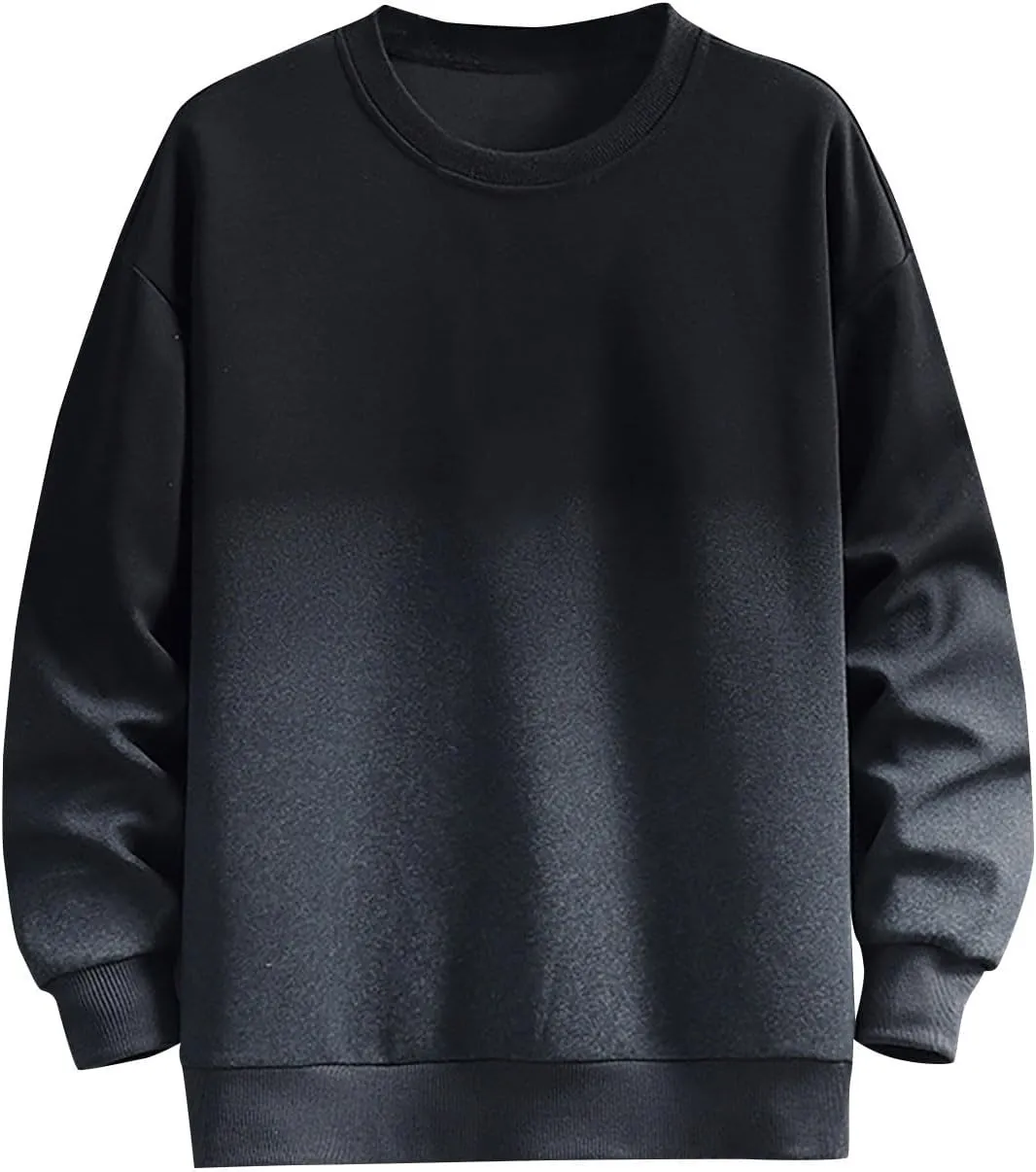 Mens Fashion Gradient Sweatshirts Long Sleeve Crewneck Baggy Cozy Pullover Top Plus Size Warm Soft Comfy Sweatshirt