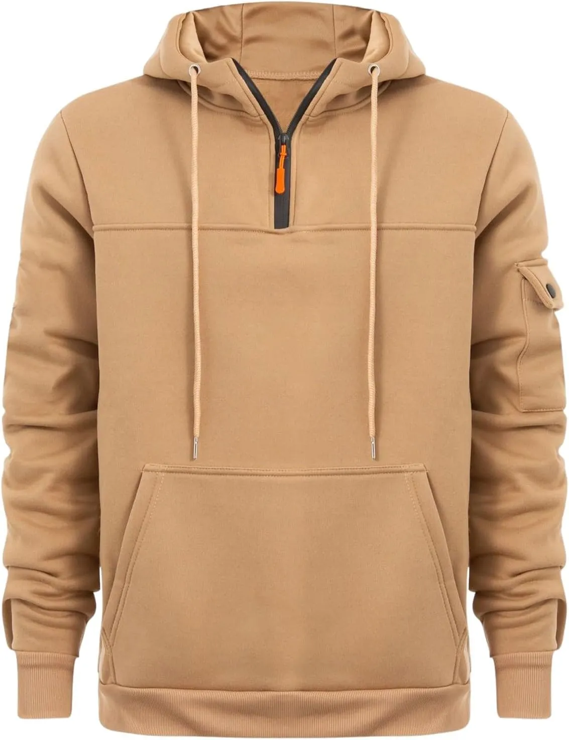 Men's Fashion Sports Hooded Sweatshirt Quarter Zip Hoodies Tops Warm Pocket Solid Long Sleeve Winter Pullover