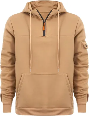 Men's Fashion Sports Hooded Sweatshirt Quarter Zip Hoodies Tops Warm Pocket Solid Long Sleeve Winter Pullover