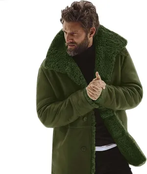 Men's Faux Leather Jacket Cozy Sherpa Fleece Lined Bomber Jackets Winter Coats Heavyweight Suede Faux Fur Trench Coat