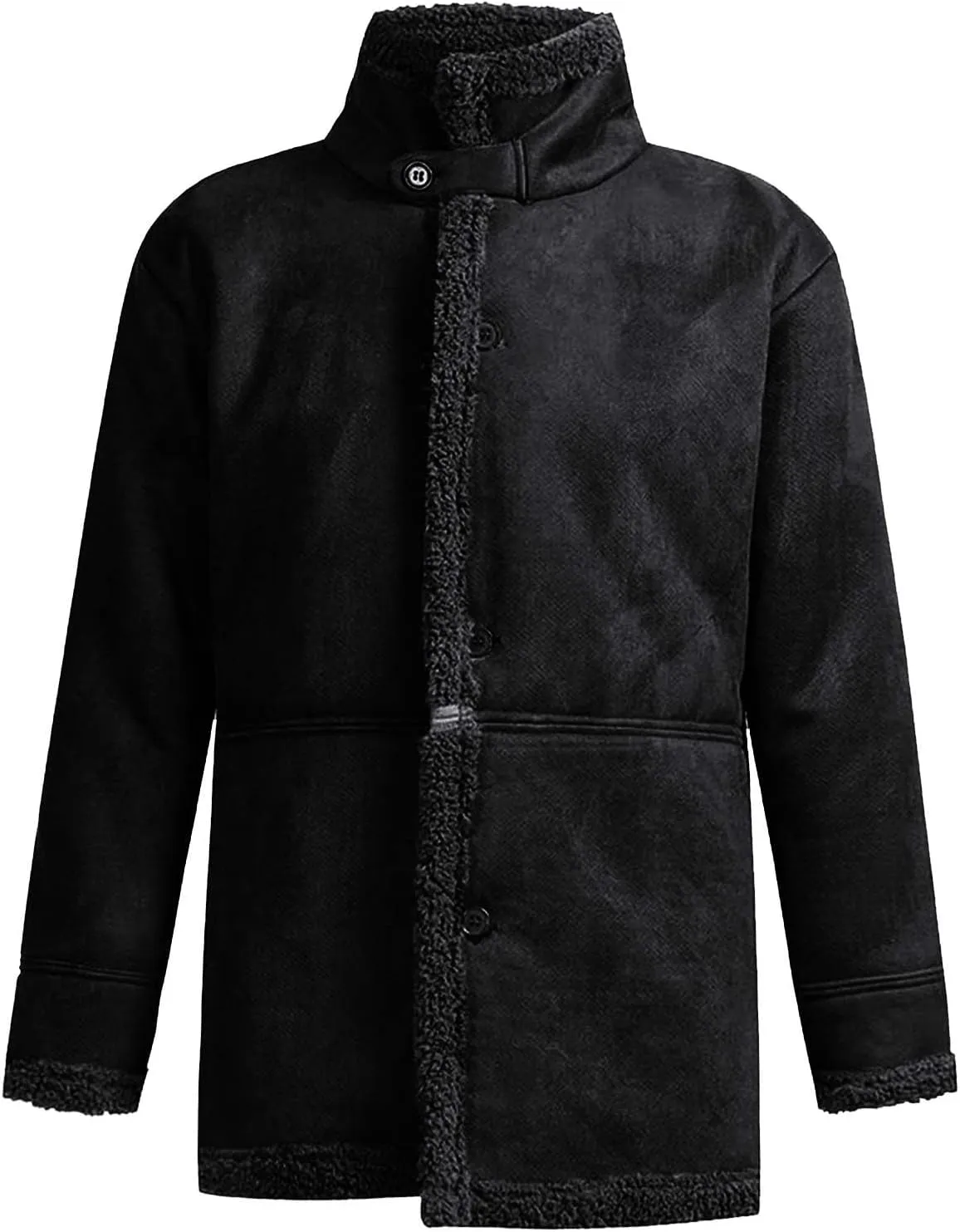 Men's Faux Leather Jacket Cozy Sherpa Fleece Lined Bomber Jackets Winter Coats Heavyweight Suede Faux Fur Trench Coat