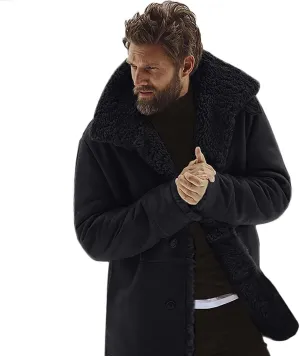 Men's Faux Leather Jacket Cozy Sherpa Fleece Lined Bomber Jackets Winter Coats Heavyweight Suede Faux Fur Trench Coat