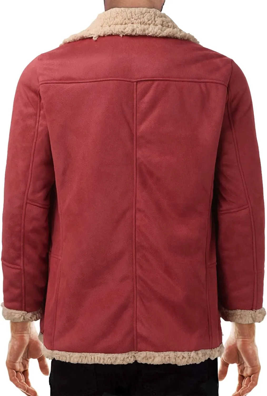 Mens Faux Shearling Jacket Suede Leather Crop Trench Coat Winter Sheepskin PU Leather Sherpa Lined Bomber Jacket