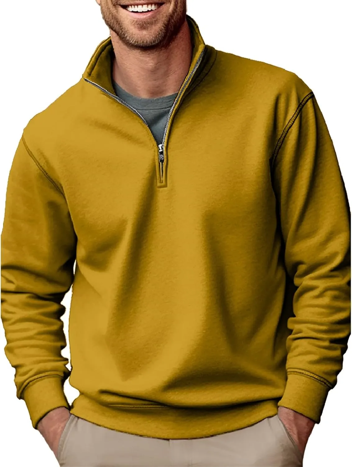 Men's Fleece Crewneck Sweatshirt Zipper Long Sleeved Hoodie Pullover Hooded Sweatshirt Sweat Shirt Mens Sweat Shirt