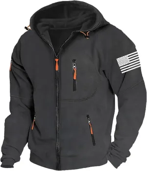 Mens Fleece Hoodies Full Zip Graphic Print Long Sleeve Sweatshirts Sports Casual Hooded Jackets with Zip Pockets