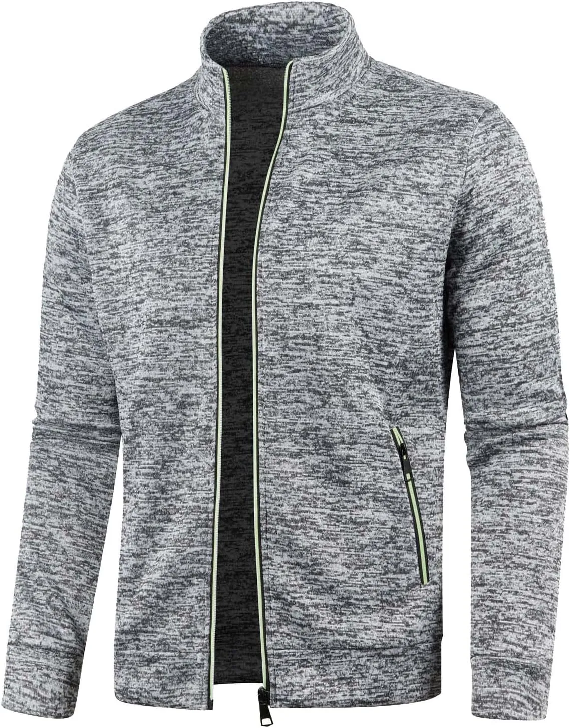 Men's Full Zip Cardigan Sweaters Casual Stand Collar Cardigan Slim Fit Knitted Sweater Thin Fleece Sweater Jackets