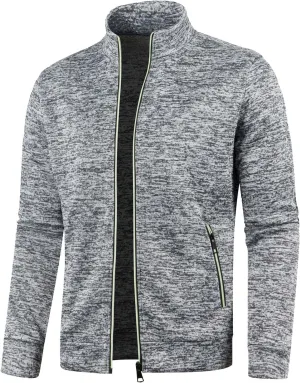 Men's Full Zip Cardigan Sweaters Casual Stand Collar Cardigan Slim Fit Knitted Sweater Thin Fleece Sweater Jackets