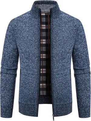 Mens Full Zipper Cardigan Sweater Stand Collar Thick Weave Pullover Thermal Knitted Tops Long Sleeve with Pockets