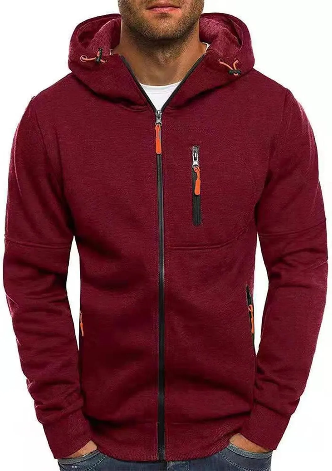 Men's Full Zipper Sports Training Hoodies Casual Long-Sleeved Hooded Sweater with Pockets Jogging Track and Filed Gym