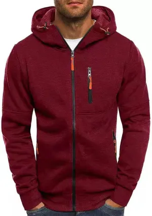 Men's Full Zipper Sports Training Hoodies Casual Long-Sleeved Hooded Sweater with Pockets Jogging Track and Filed Gym