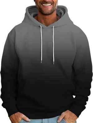 Mens Hooded Sweatshirts Ombre Gradient Running Workout Baggy Hoodies with Pocket Casual Loose Pullover Fall Tops