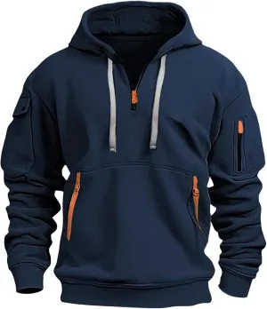 Men'S Hoodie Tactical Quarter Zip Pullover Oversized Sweatshirt Design Long Sleeve Streetwear Hoodies With Pockets