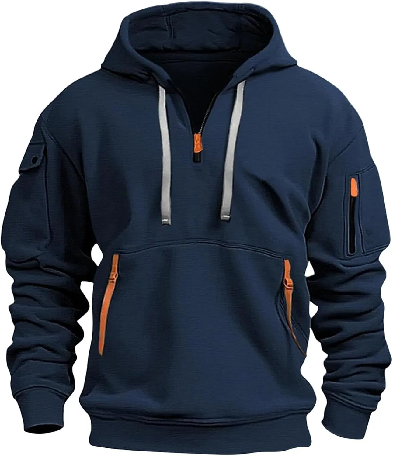 Men'S Hoodie Tactical Quarter Zip Pullover Oversized Sweatshirt Design Long Sleeve Streetwear Hoodies With Pockets
