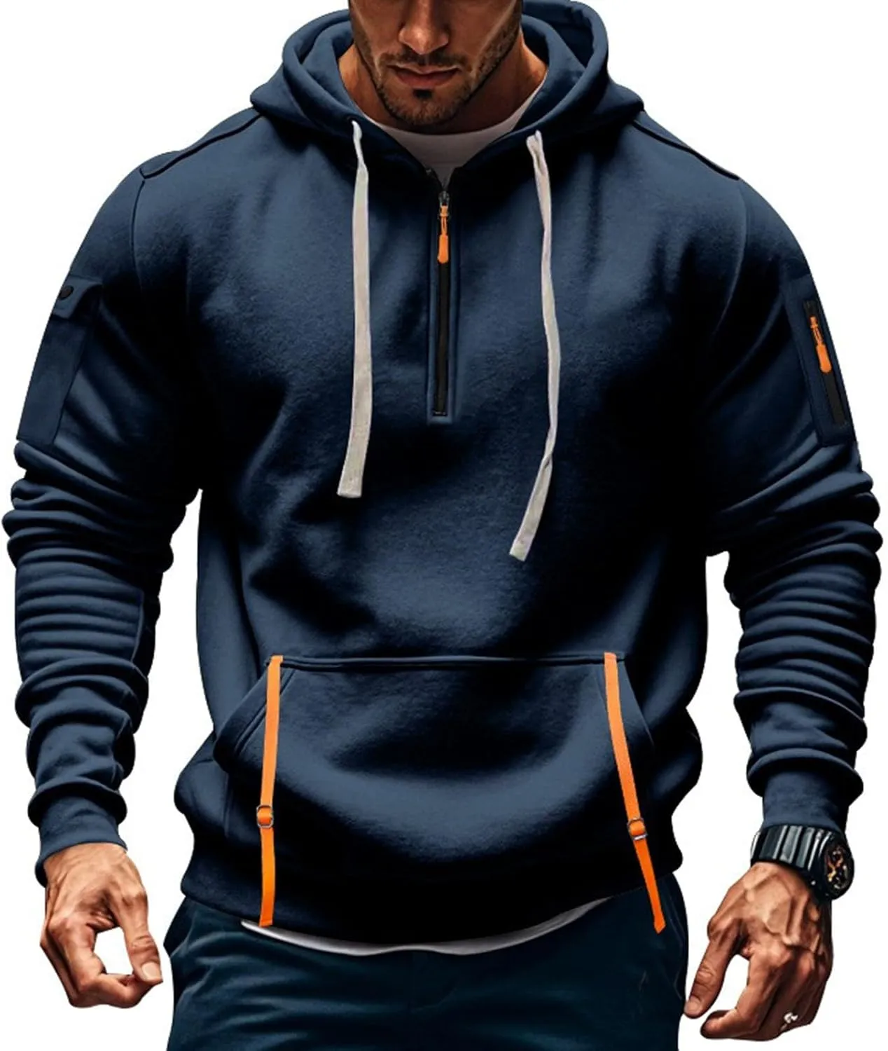 Men'S Hoodie Tactical Quarter Zip Pullover Oversized Sweatshirt Design Long Sleeve Streetwear Hoodies With Pockets
