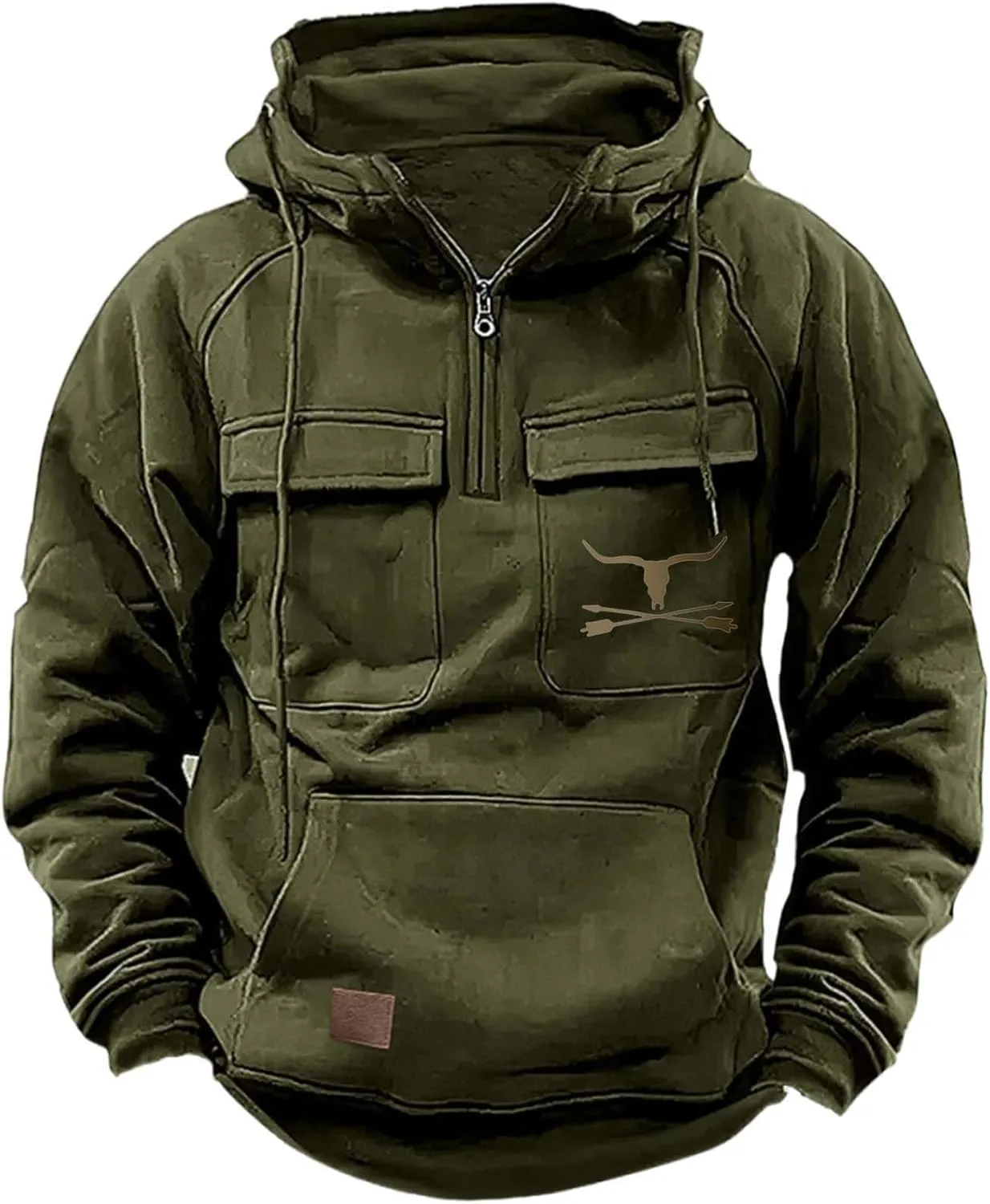 Mens Hoodies Aztec Vintage Graphic Western Hoodies Casual Long Sleeve Quarter Zip Pullover Sweatshirts with Pockets