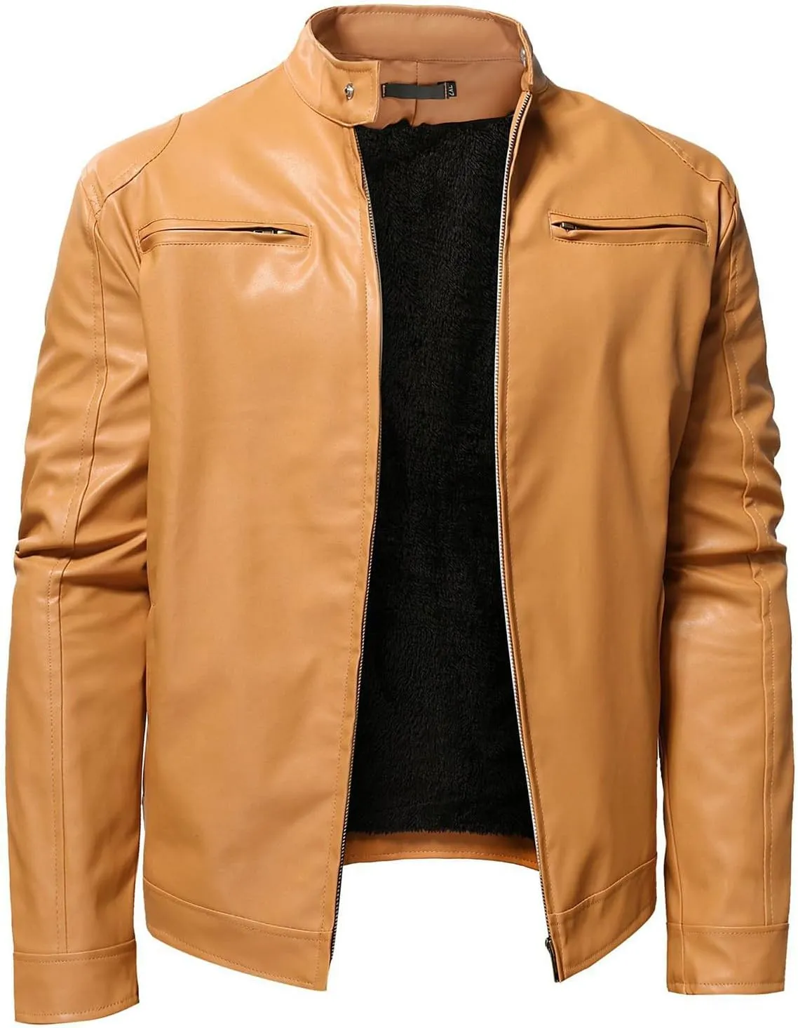 Men'S Leather & Faux Leather Jackets & Coats Fashion Men Autumn Winter Warm Casual Leather Zipper Long Sleeve Jacket Coat