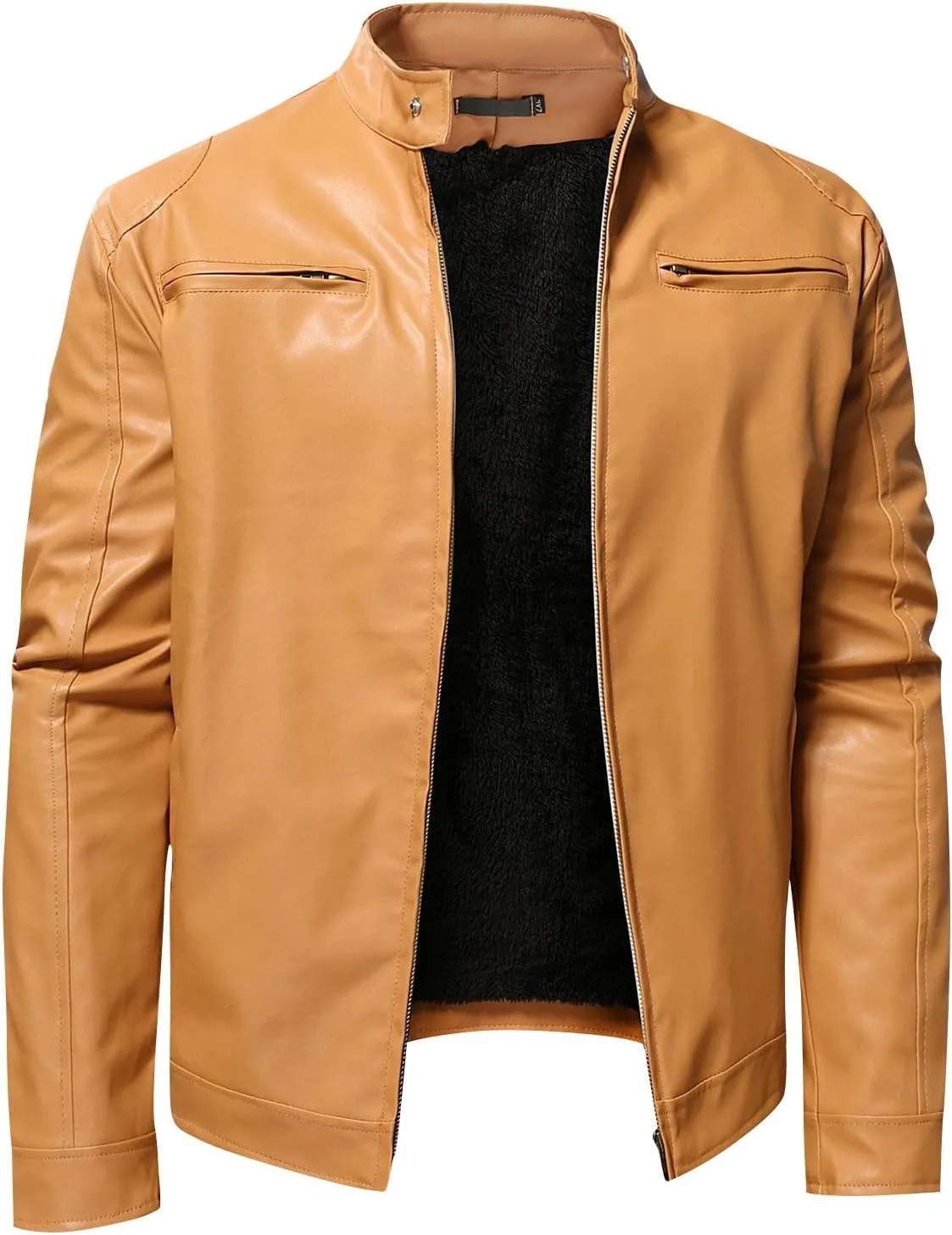 Men'S Leather & Faux Leather Jackets & Coats Fashion Men Autumn Winter Warm Casual Leather Zipper Long Sleeve Jacket Coat