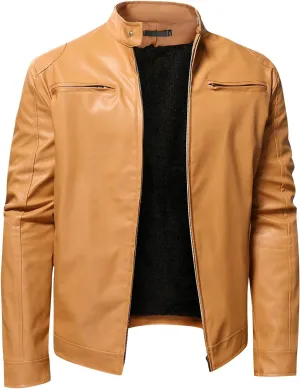 Men'S Leather & Faux Leather Jackets & Coats Fashion Men Autumn Winter Warm Casual Leather Zipper Long Sleeve Jacket Coat