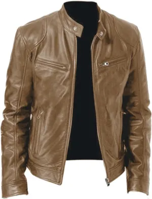 Mens Leather Jacket Stylish Zip Up Stand Collar Fall Jacket Faux Leather Motocycle Coats Big And Tall Casual Outwear