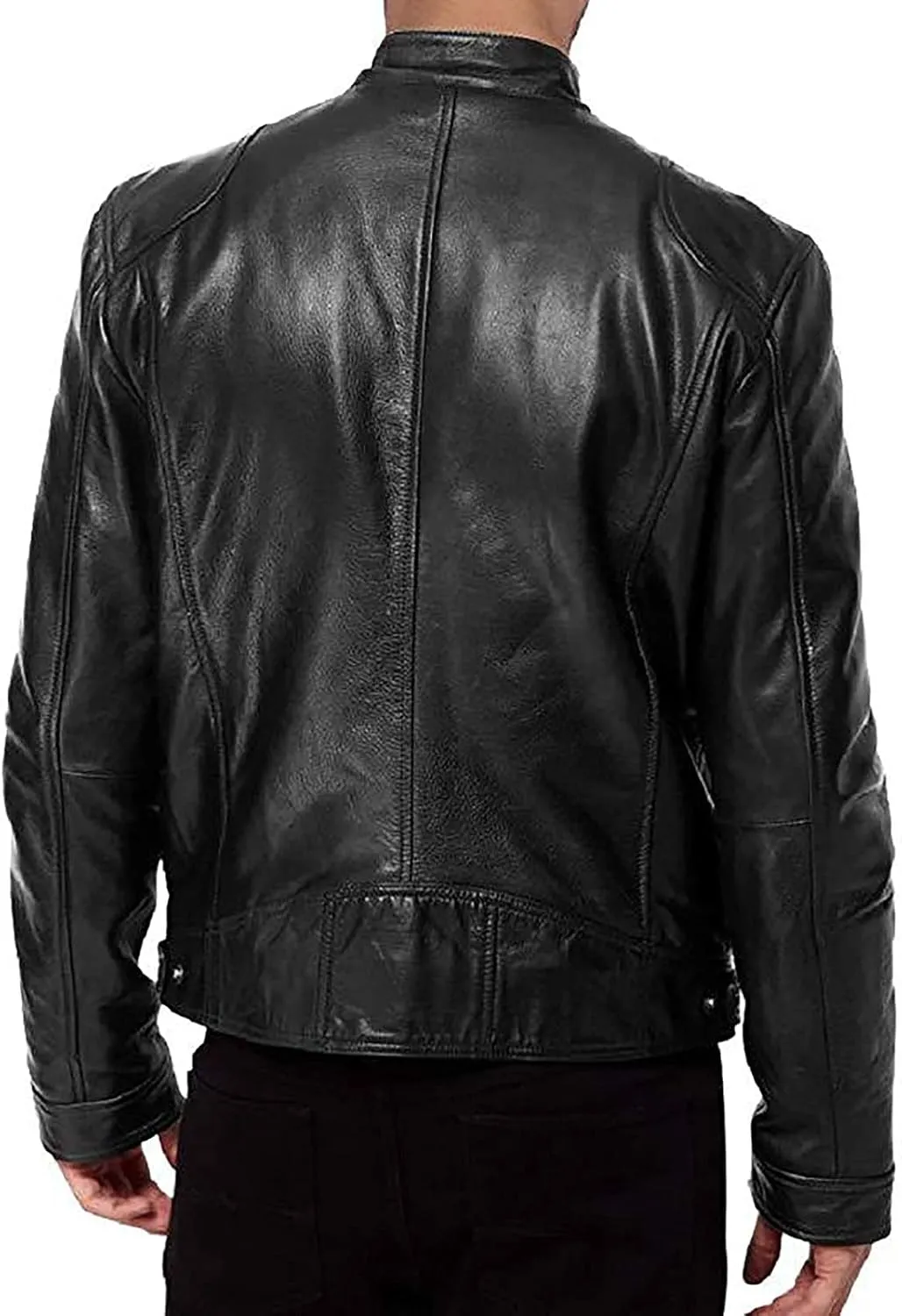Mens Leather Jacket Stylish Zip Up Stand Collar Fall Jacket Faux Leather Motocycle Coats Big And Tall Casual Outwear