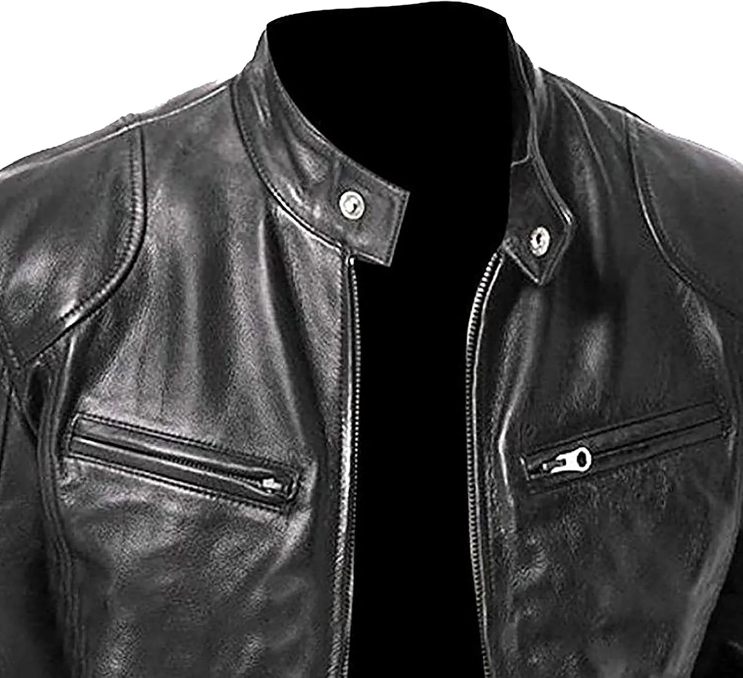 Mens Leather Jacket Stylish Zip Up Stand Collar Fall Jacket Faux Leather Motocycle Coats Big And Tall Casual Outwear