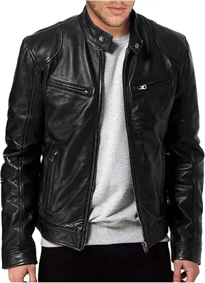 Mens Leather Jacket Stylish Zip Up Stand Collar Fall Jacket Faux Leather Motocycle Coats Big And Tall Casual Outwear