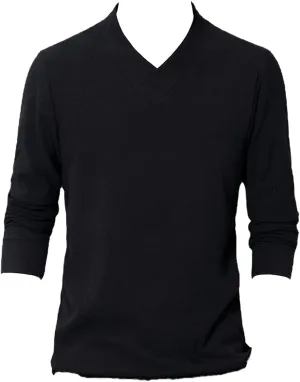 Men's Lightweight Merino Wool V-Neck Sweater Slim Fit Long Sleeve Pullover Classic Cashmere Trim Fine Knit (Black,XX-Large)