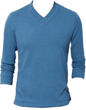 Men's Lightweight Merino Wool V-Neck Sweater Slim Fit Long Sleeve Pullover Classic Cashmere Trim Fine Knit (Blue,4X-Large)