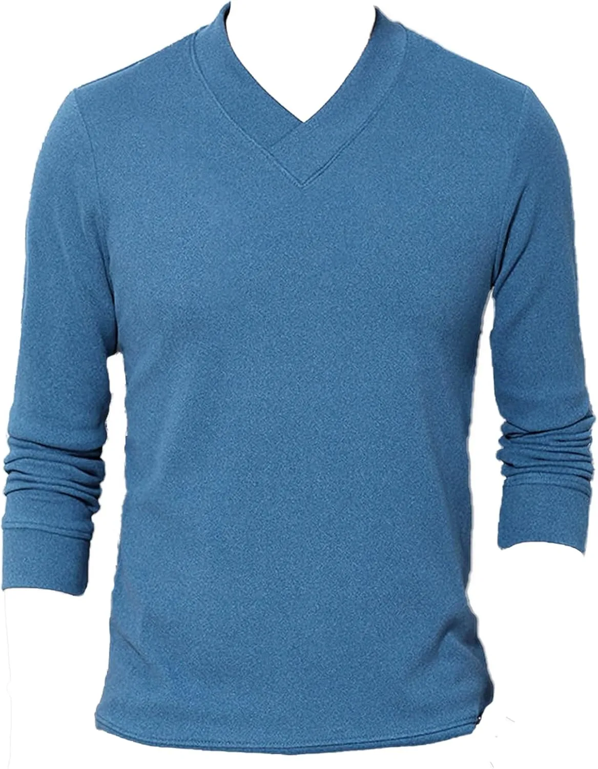 Men's Lightweight Merino Wool V-Neck Sweater Slim Fit Long Sleeve Pullover Classic Cashmere Trim Fine Knit (Blue,Medium)