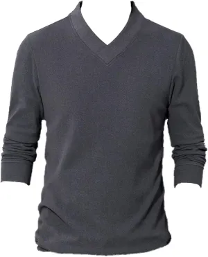 Men's Lightweight Merino Wool V-Neck Sweater Slim Fit Long Sleeve Pullover Classic Cashmere Trim Fine Knit (Grey,Medium)