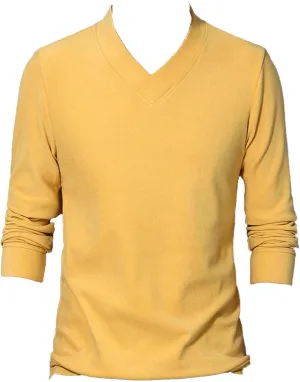 Men's Lightweight Merino Wool V-Neck Sweater Slim Fit Long Sleeve Pullover Classic Cashmere Trim Fine Knit (Yellow,4X-Large)