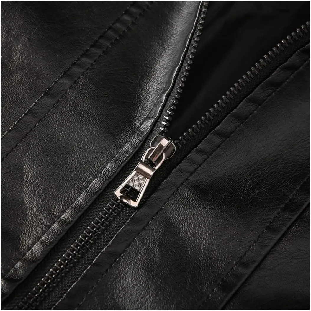 Men's Long Leather Jackets Hooded Bomber Trench Fashion Slim Thin PU Leather Overcoat