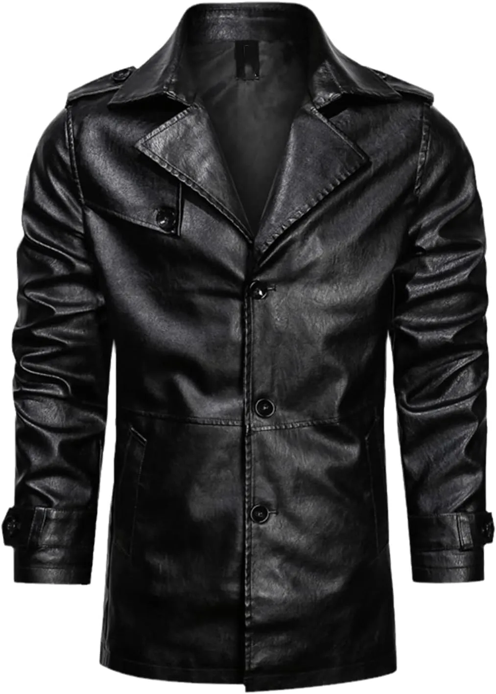 Men's Long Leather Jackets Hooded Bomber Trench Fashion Slim Thin PU Leather Overcoat